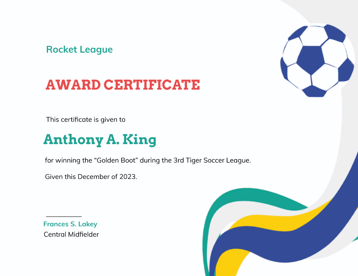 Soccer Award Certificate
