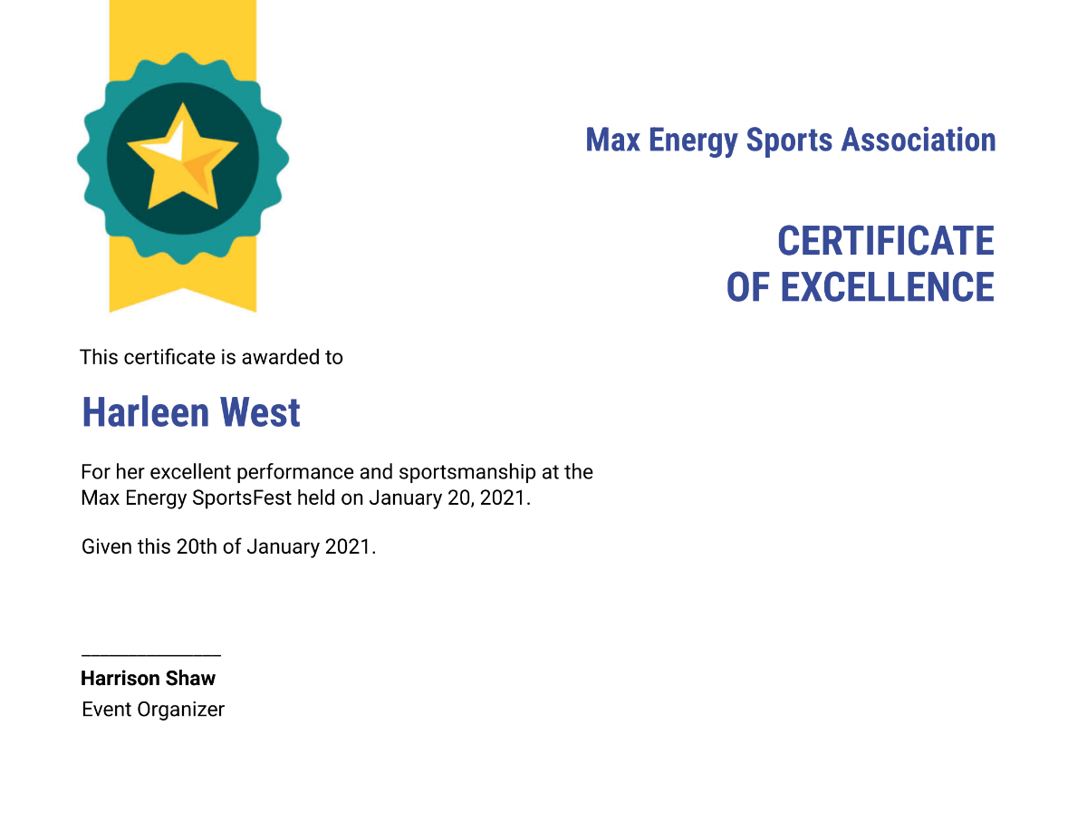 Sports Award Certificate