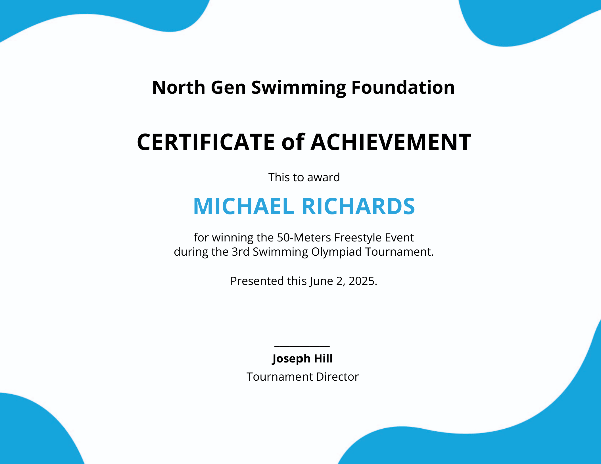 Swimming Certificate of Performance