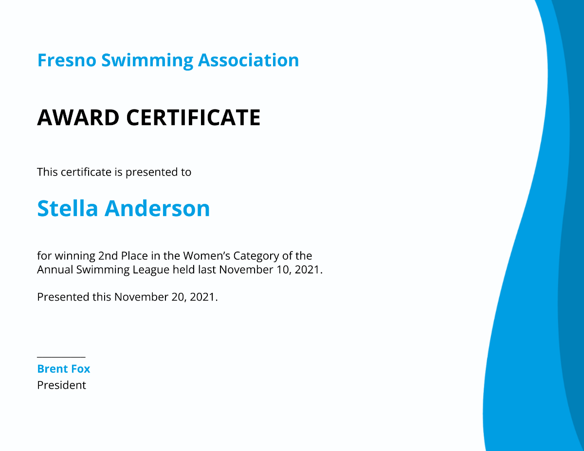 Swimming Certificate Template - Edit Online & Download