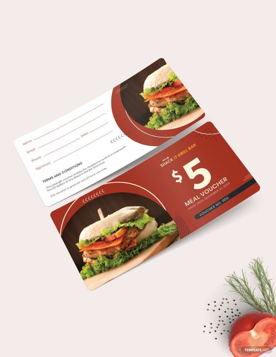 $5 Food Voucher Template in Illustrator, Pages, PSD, Word, Publisher - Download | Template.net