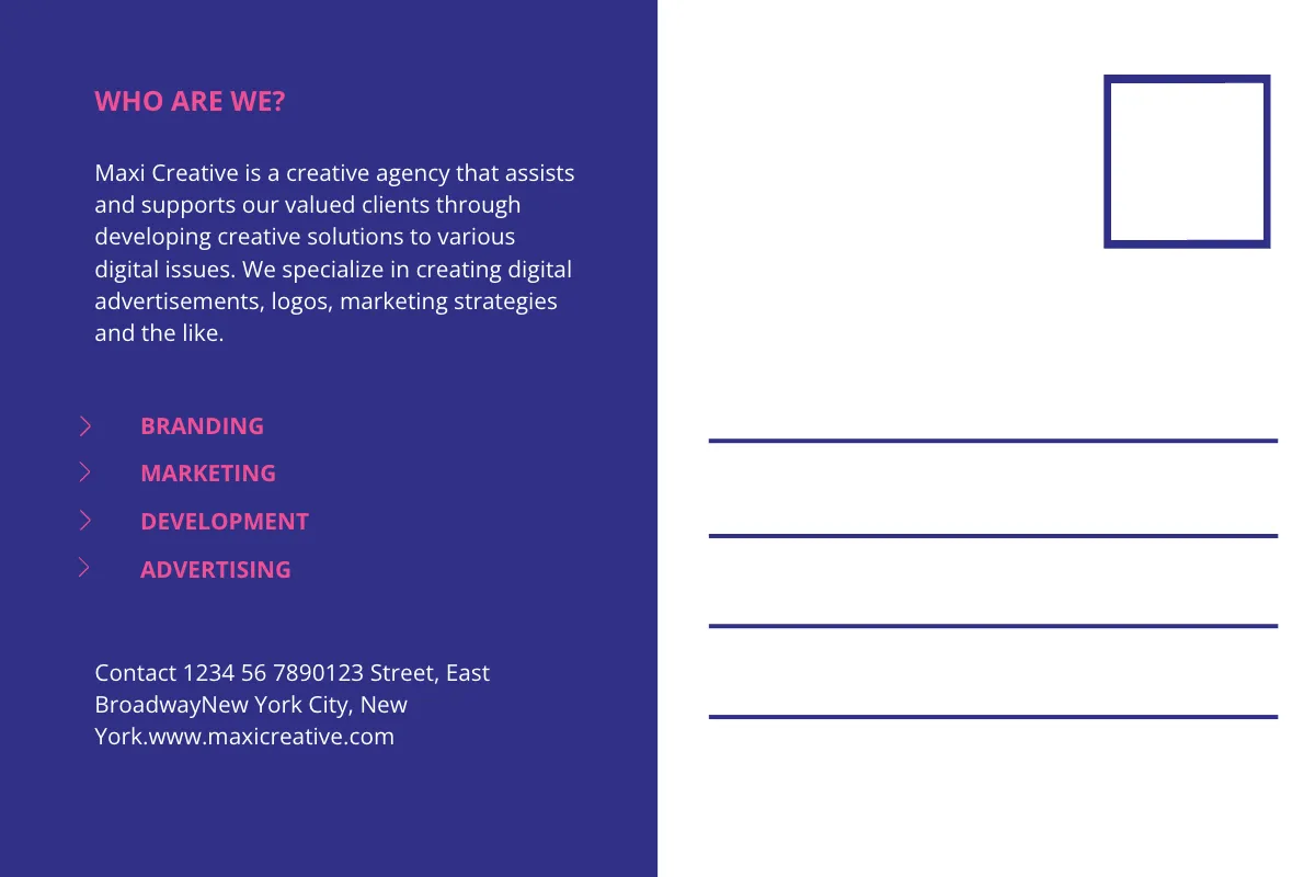 Free Creative Agency Post Card Template to Edit Online