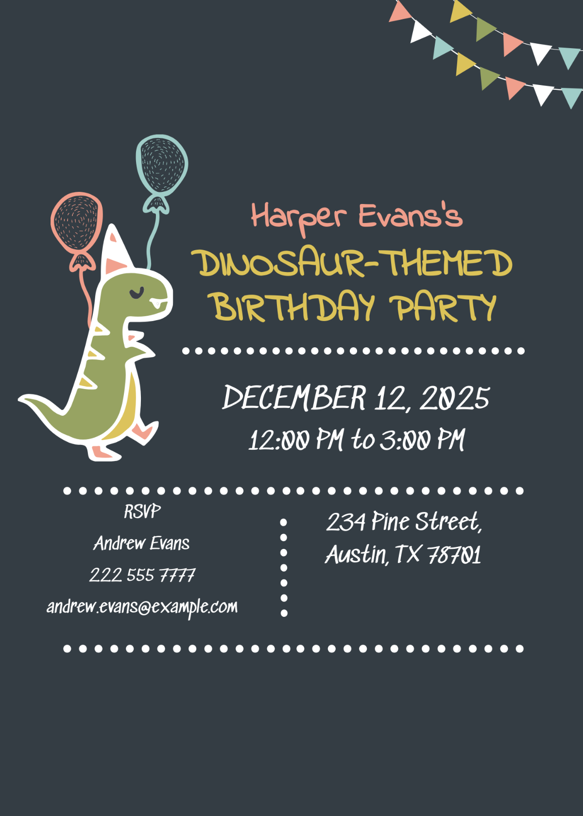 Chalkboard Dinosaur Birthday Invitation