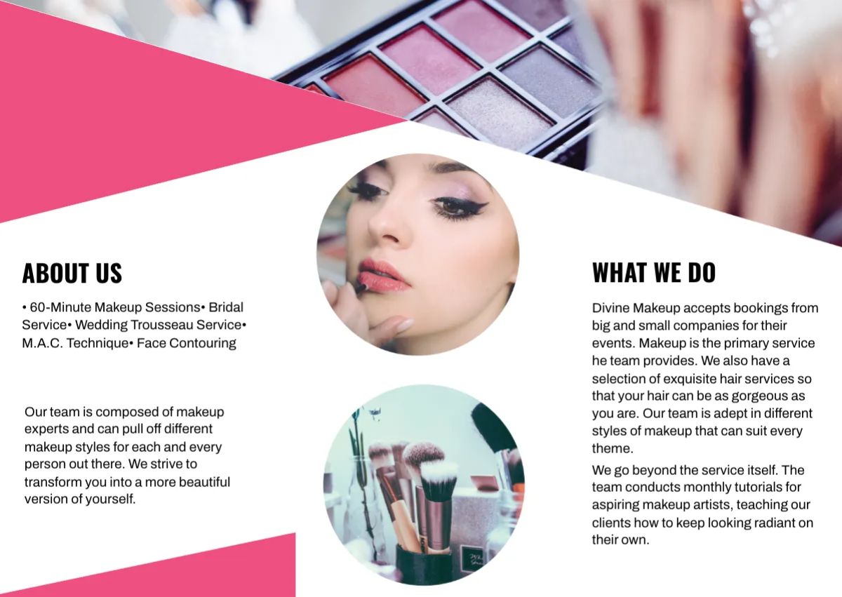 Free Makeup Artist Tri-Fold Brochure Template to Edit Online Free Makeup Artist Tri-Fold Brochure Template to Edit Online