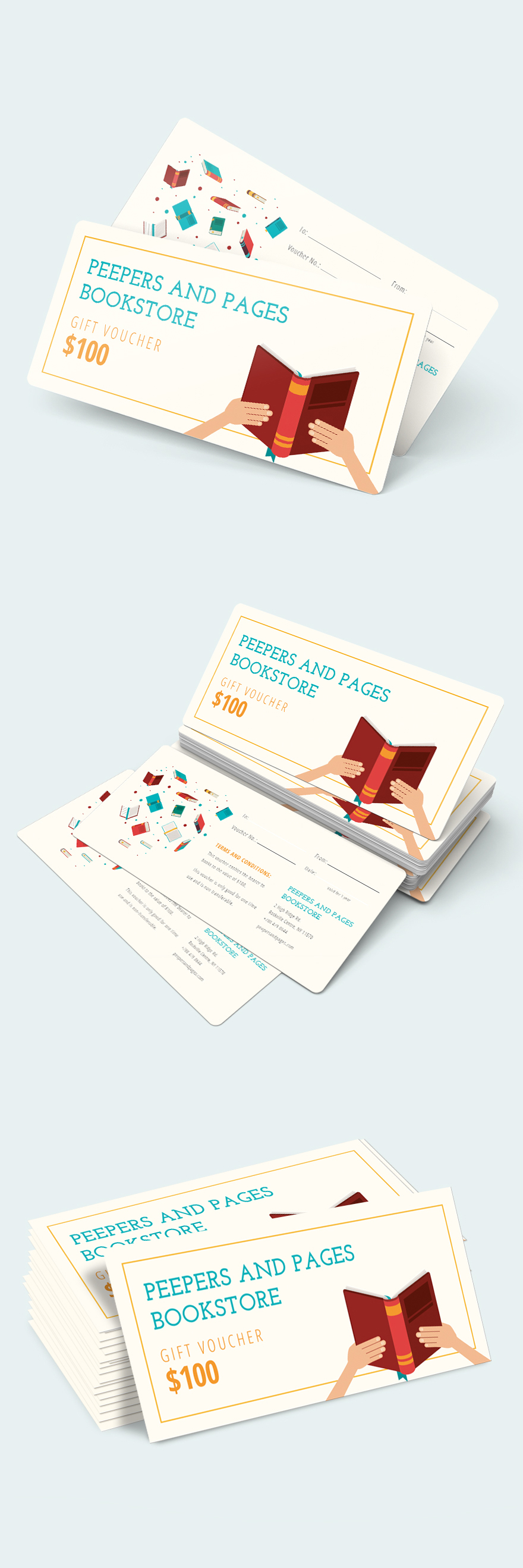 Book Store Voucher Template Illustrator, Word, Apple Pages, PSD