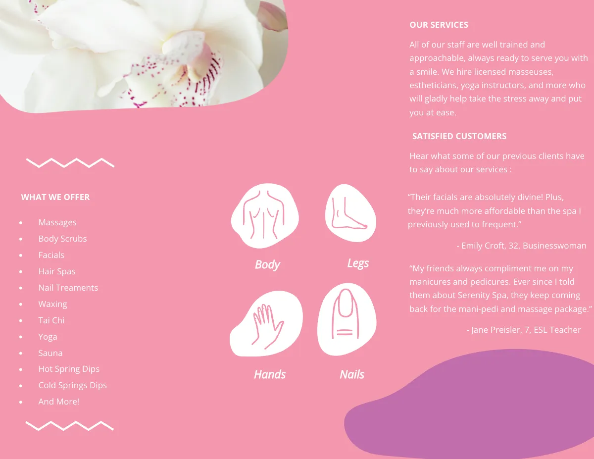 Free Spa Trifold Brochure Template to Edit Online