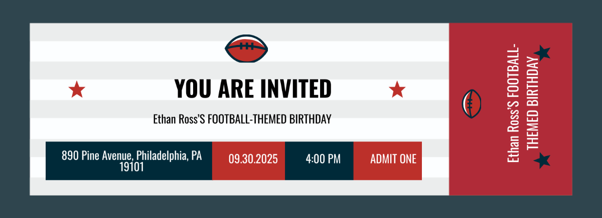 Football Ticket Birthday Invitation