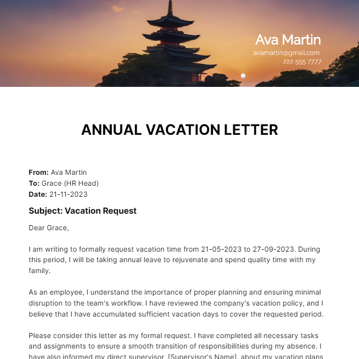 Annual Vacation Letter Template