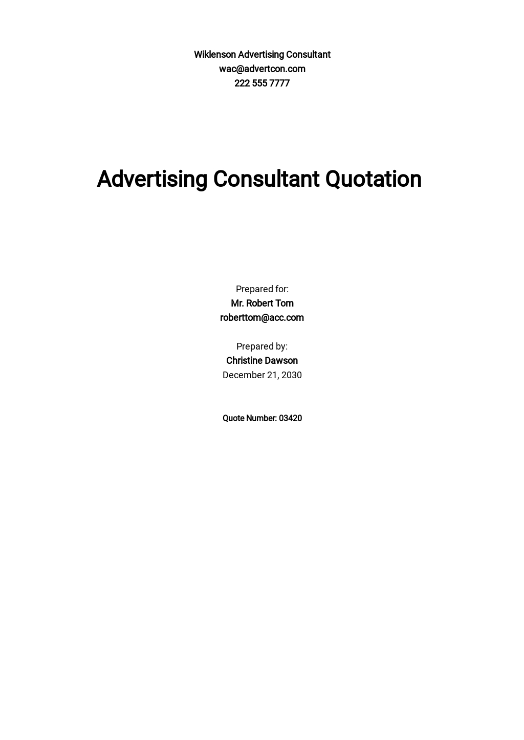 Advertising Consultant Quotation Template - Google Docs, Google Sheets, Excel, Word