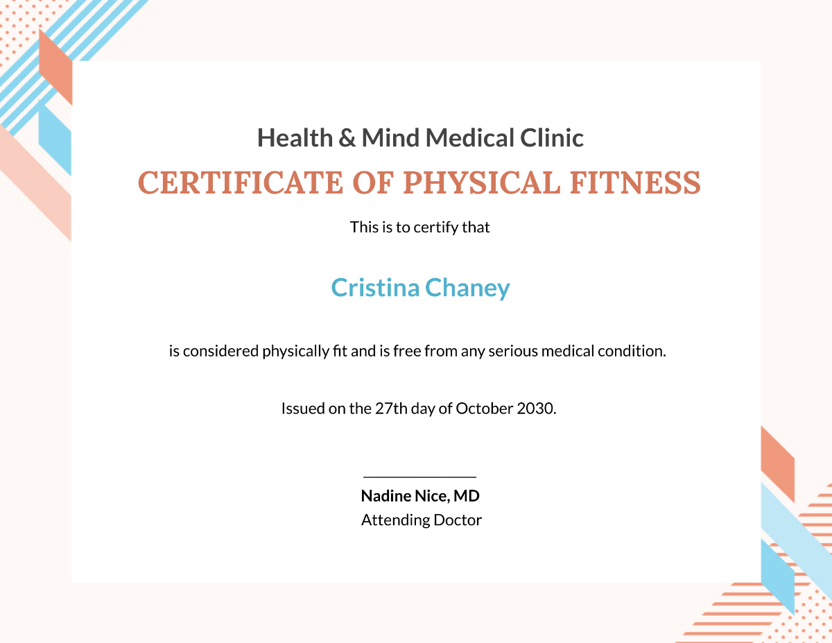 Physical Fitness Certificate Template - Edit Online & Download