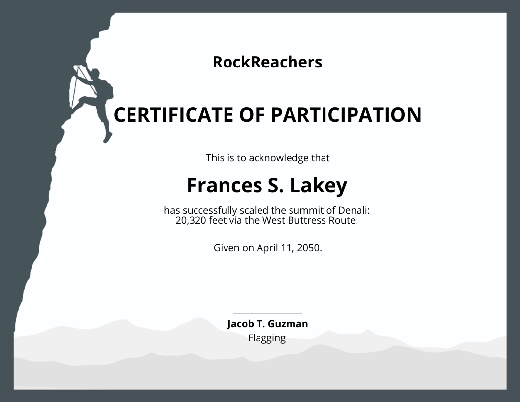 Rock Climbing Certificate