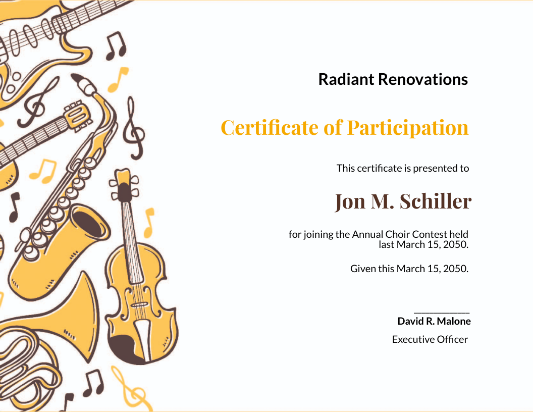 Choir Certificate of Participation