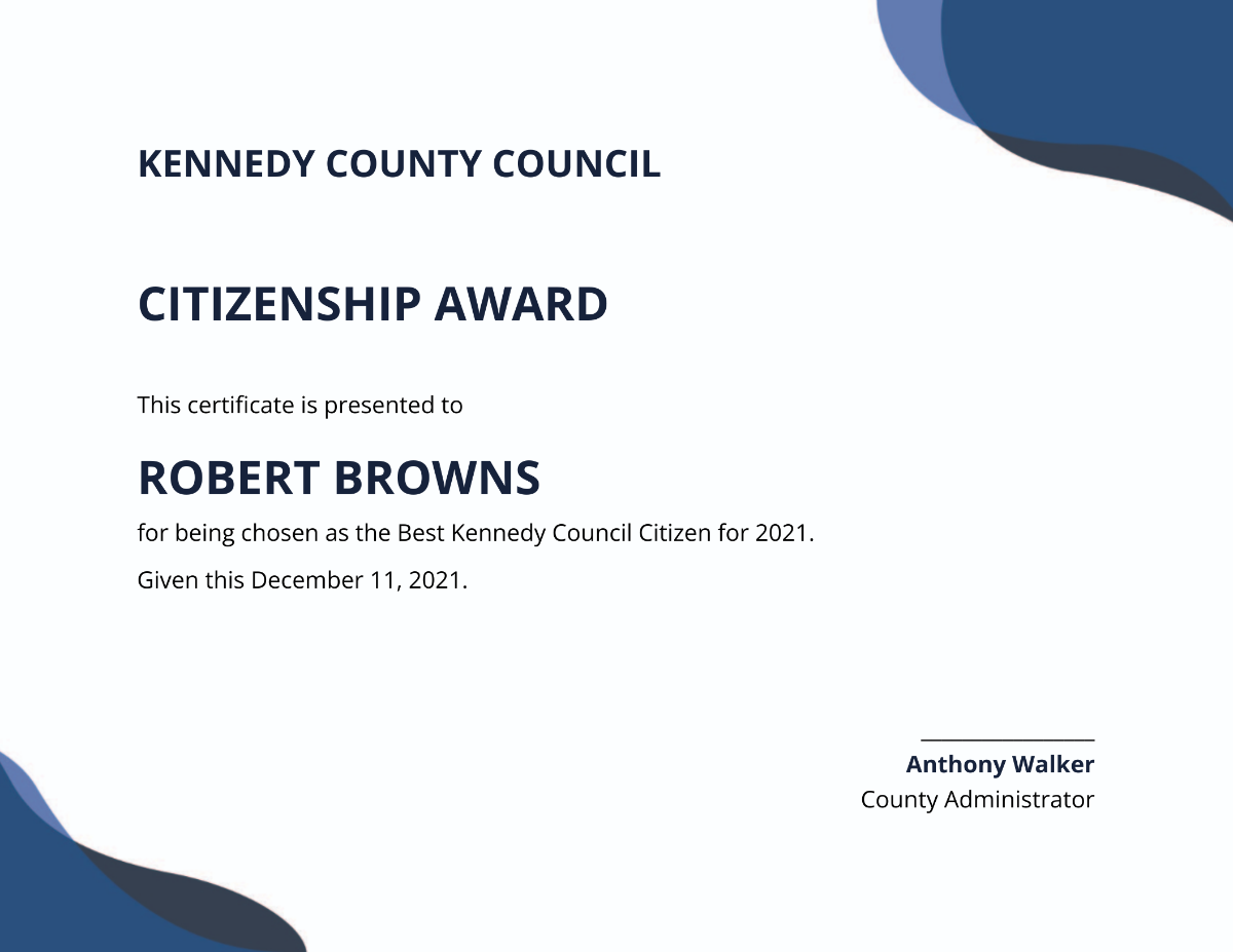 Citizenship Award Certificate