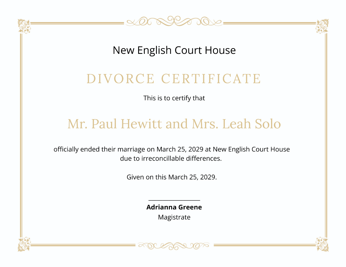 Simple Divorce Certificate