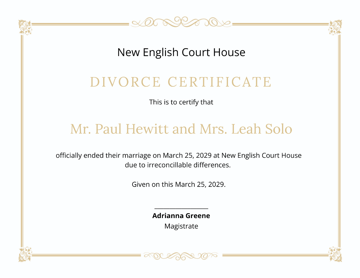 Simple Divorce Certificate Template - Edit Online & Download