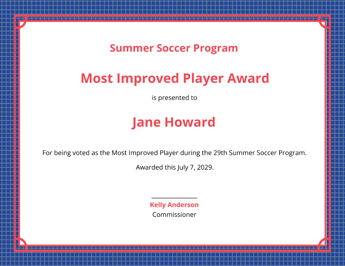 Improved Player Award Certificate Template - Edit Online & Download