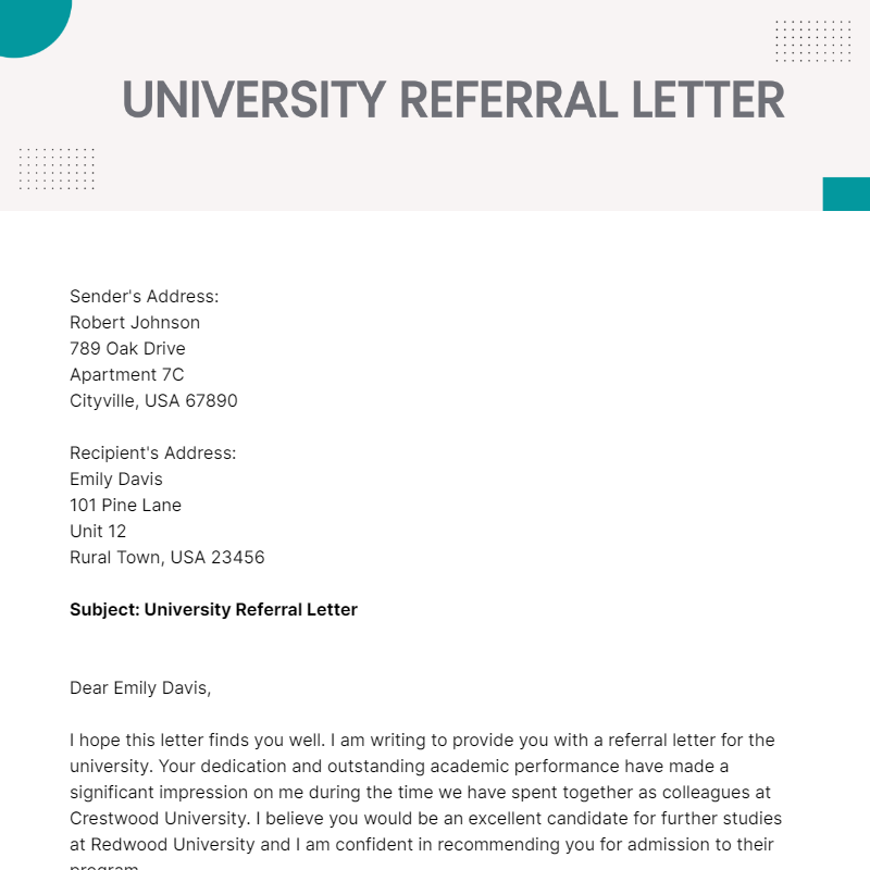 University Referral Letter Template