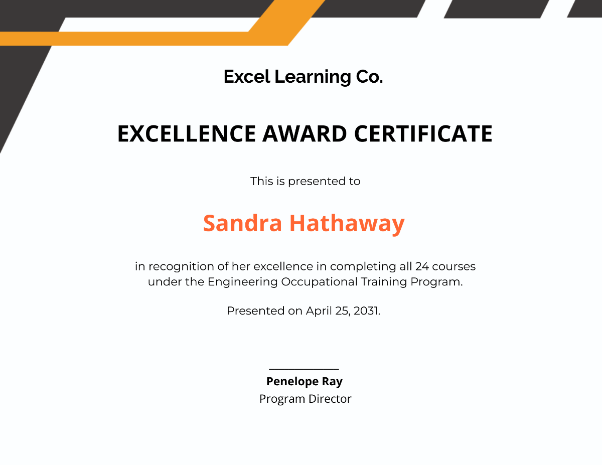 Training Excellence Award Certificate Template - Edit Online & Download