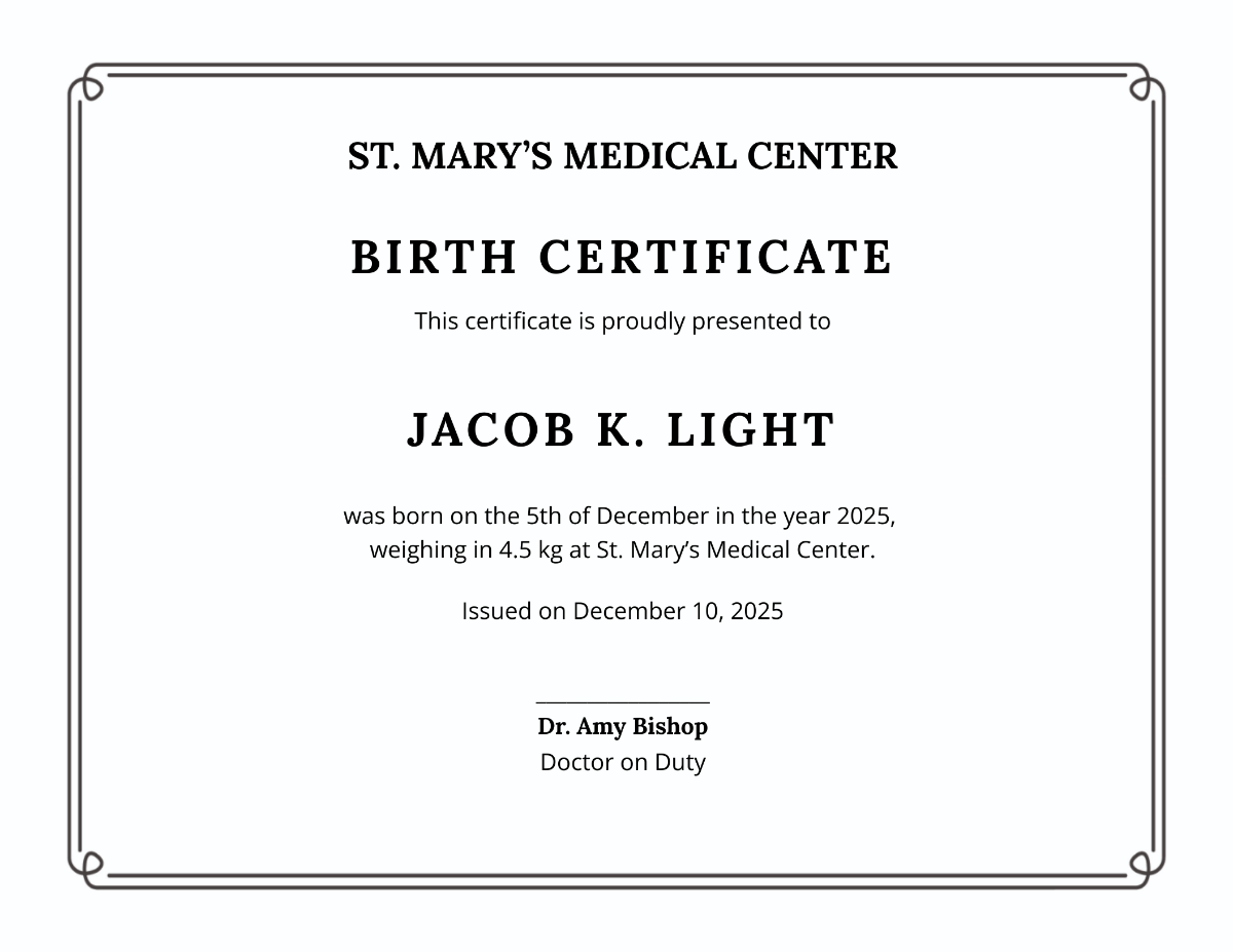 Official Birth Certificate