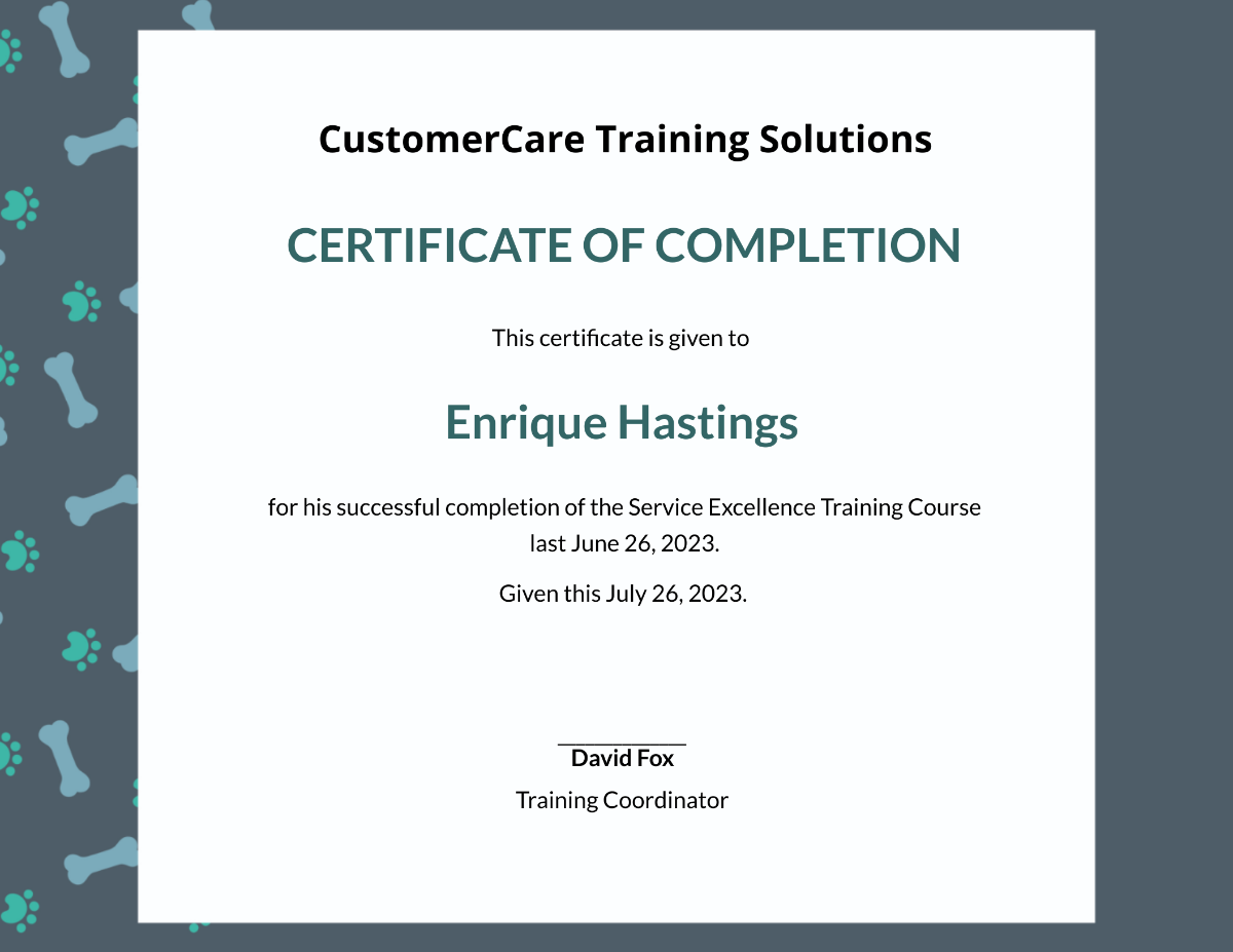 Service Training Certificate