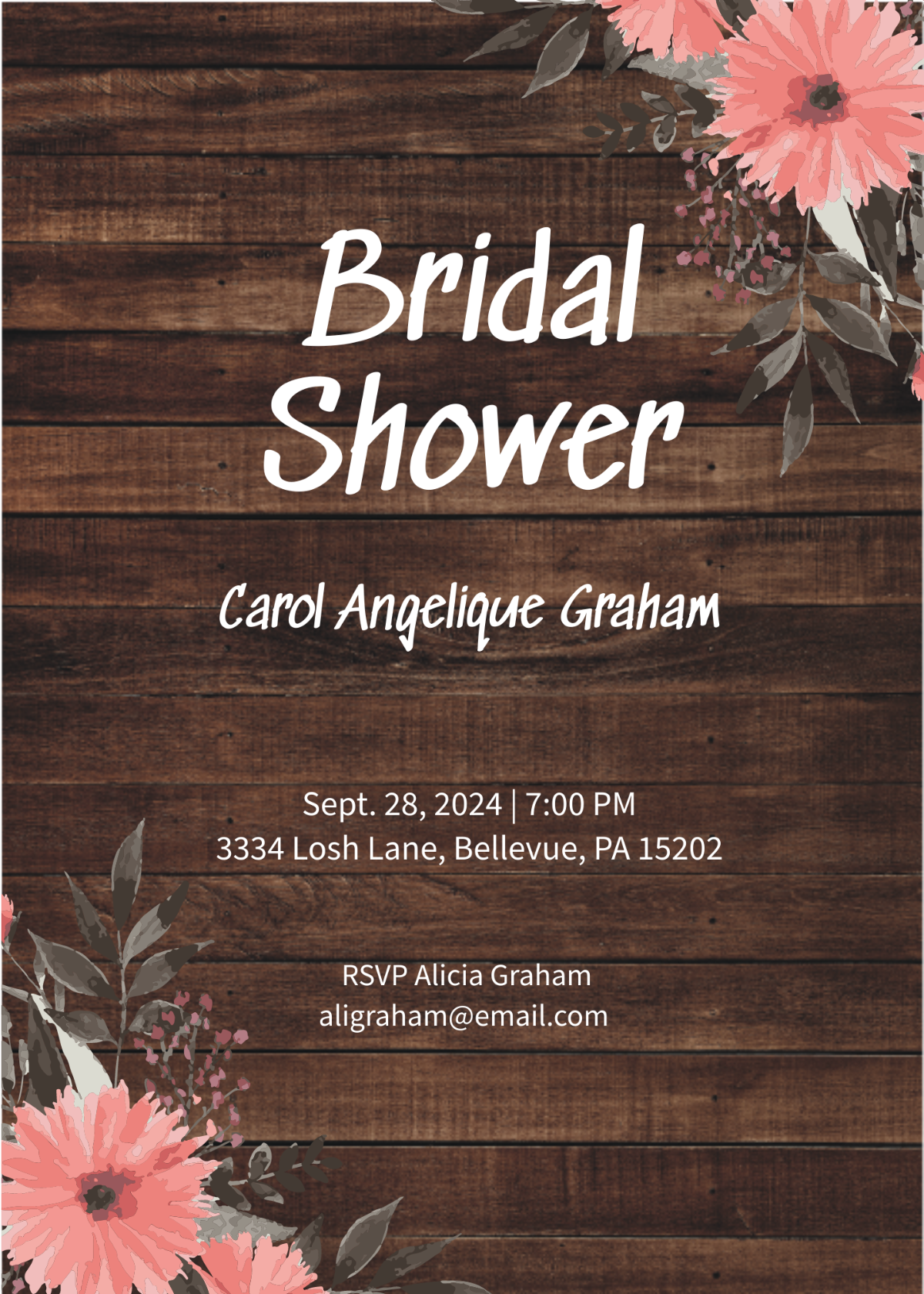 Rustic Bridal Shower Invitation Card Template