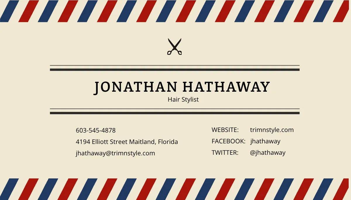 Free Hair Stylist Business Card Template to Edit Online