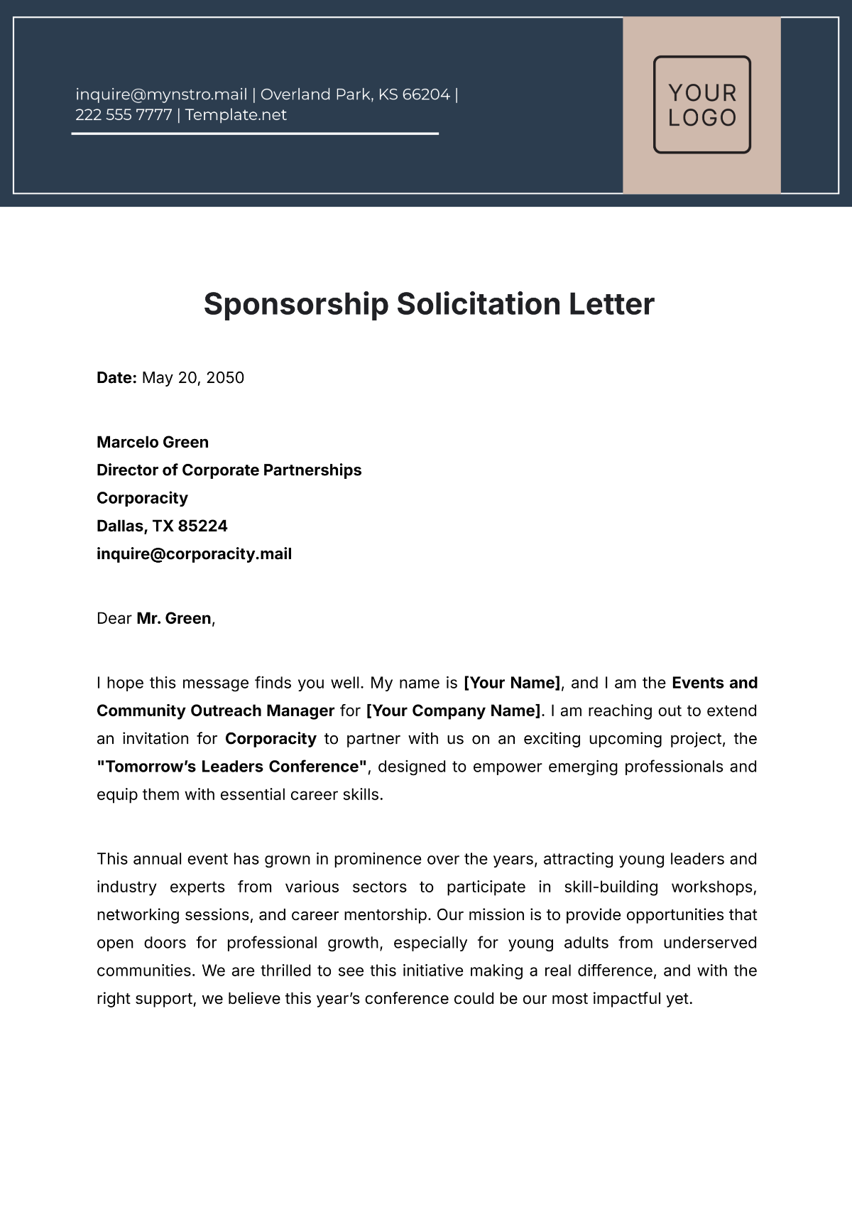 Sponsorship Solicitation Letter Template - Edit Online & Download