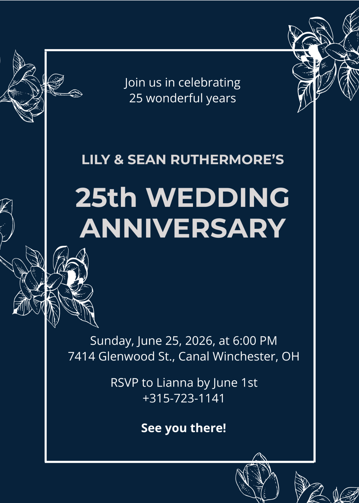 25th Wedding Anniversary Invitation Template