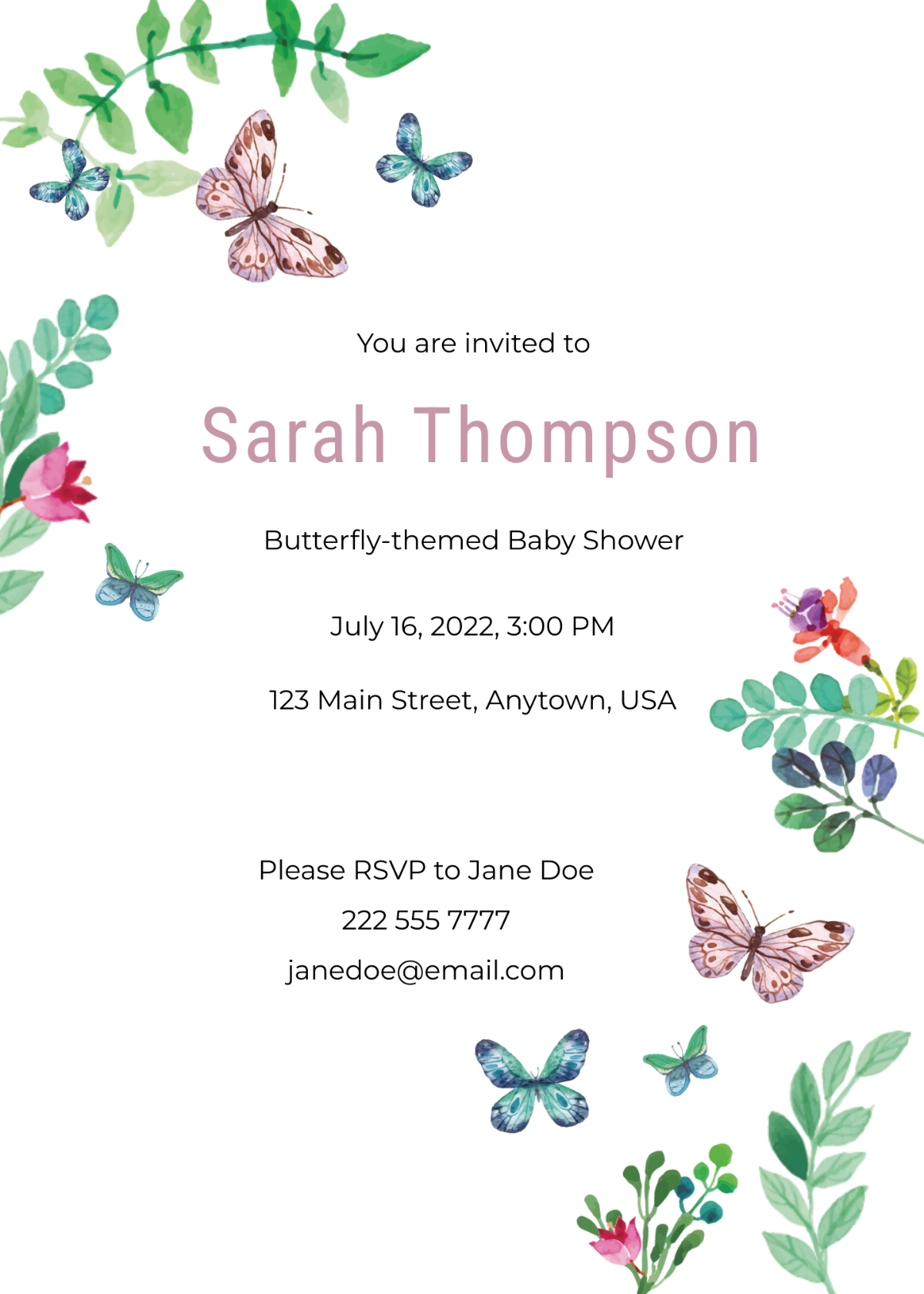 Butterfly Baby Shower Invitation Template - Edit Online & Download