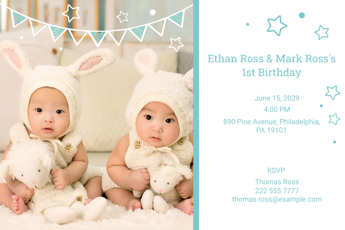 Twins First Birthday Invitation