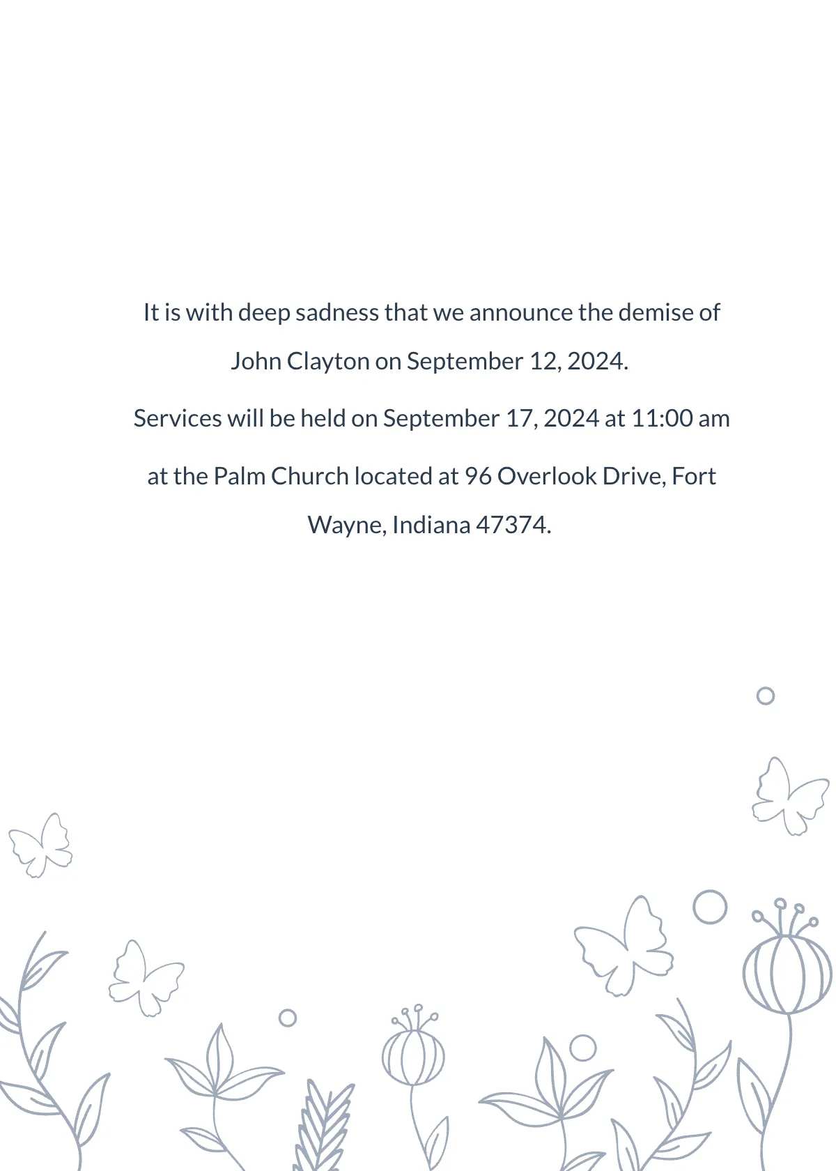 Free Death Announcement Card Template to Edit Online