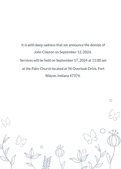 Free Death Announcement Card Template to Edit Online