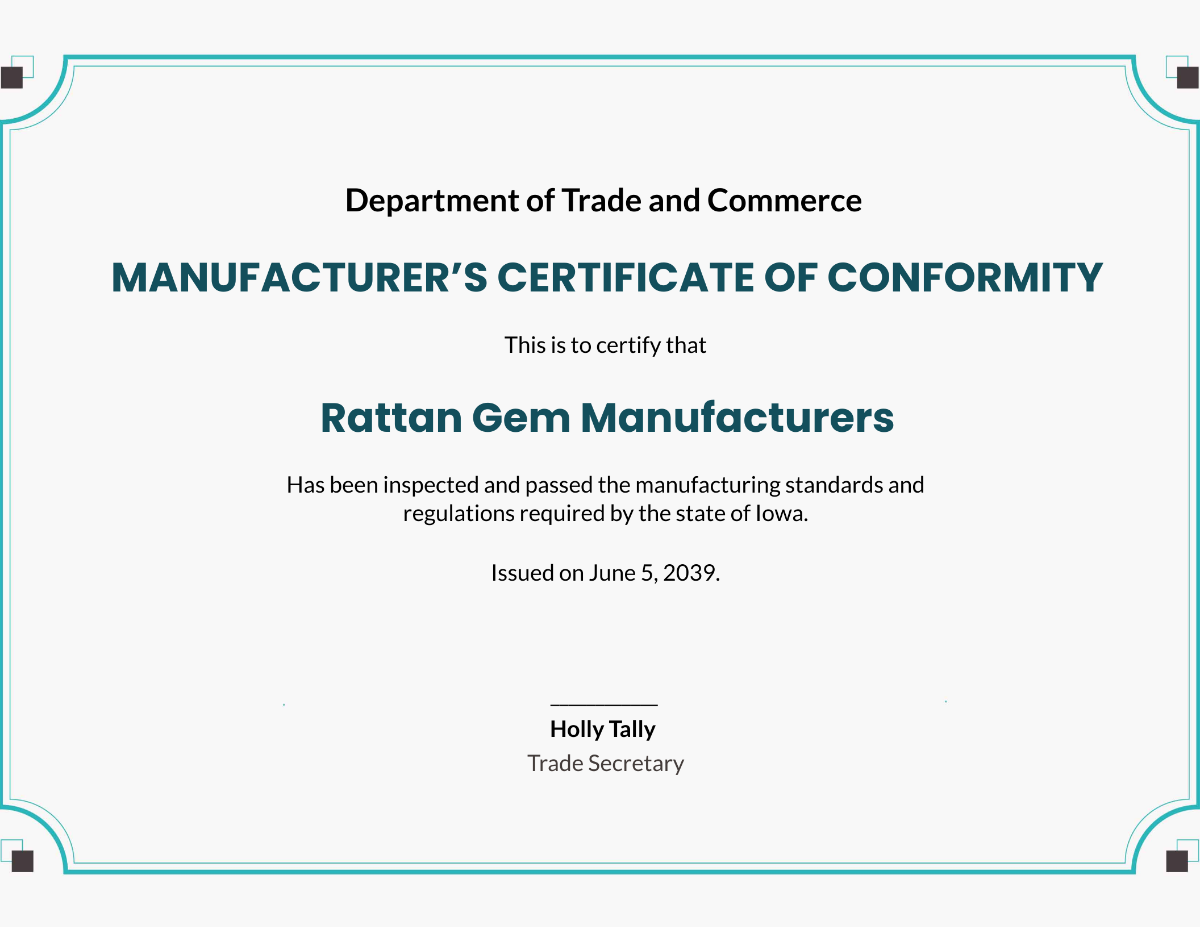 Manufacturer Certificate of Conformance