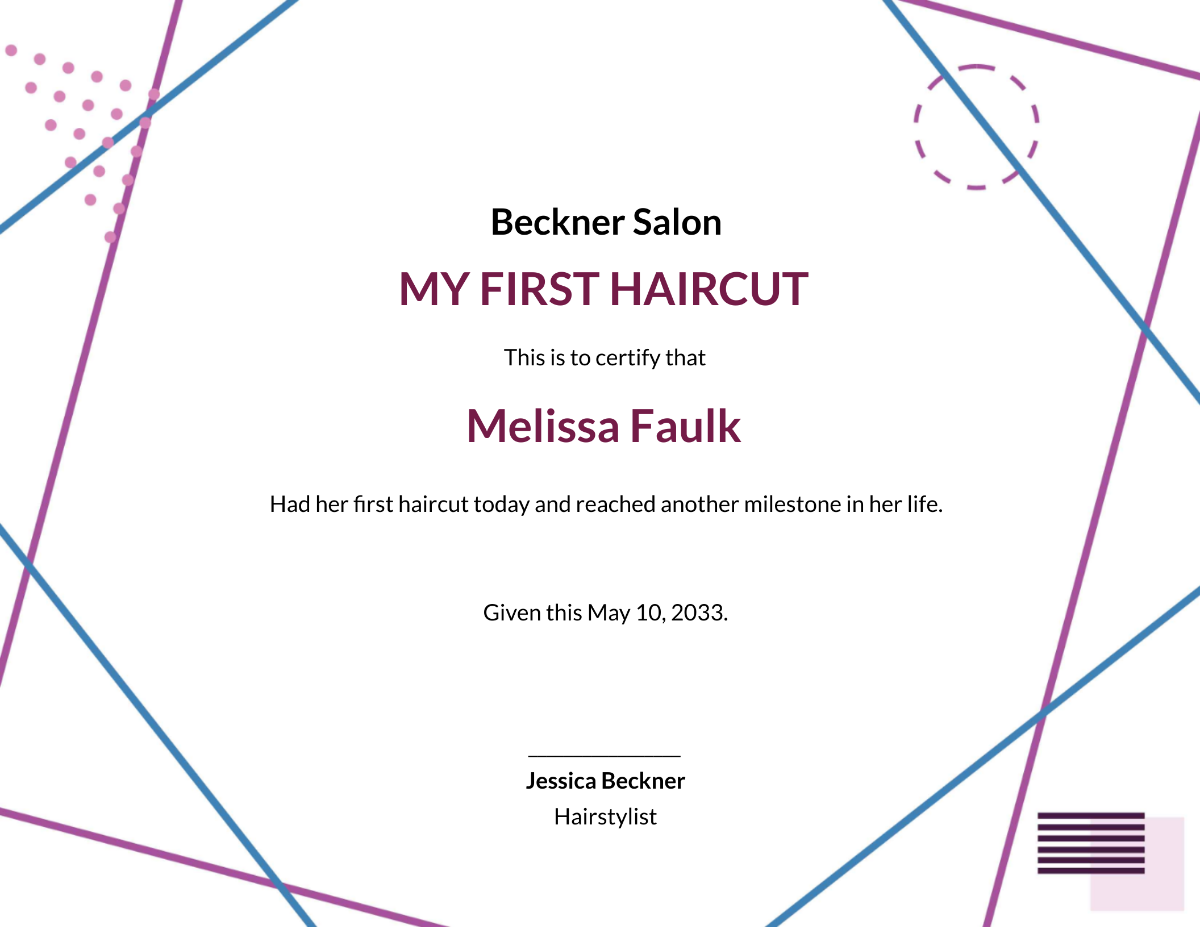 Creative First Haircut Certificate