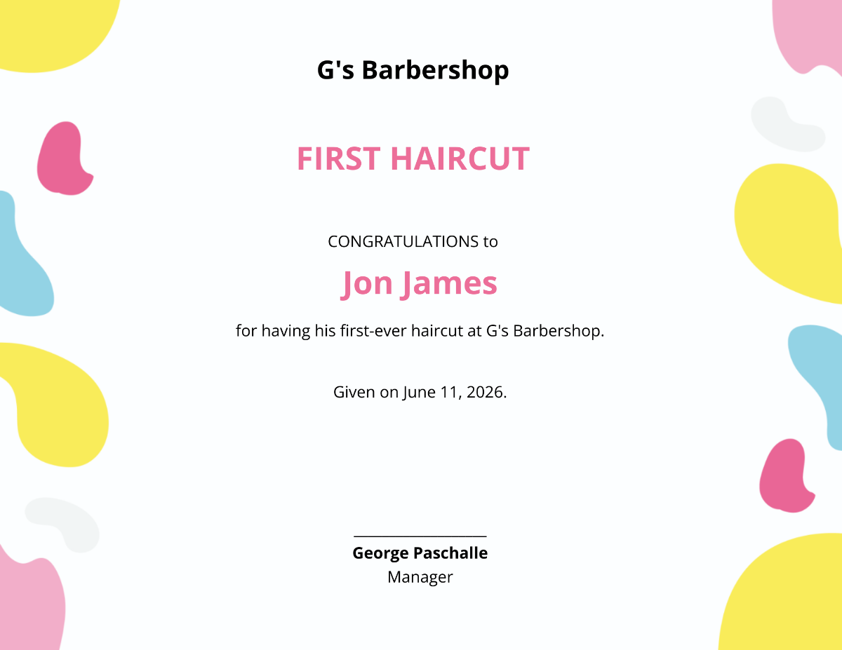 Baby First Haircut Certificate