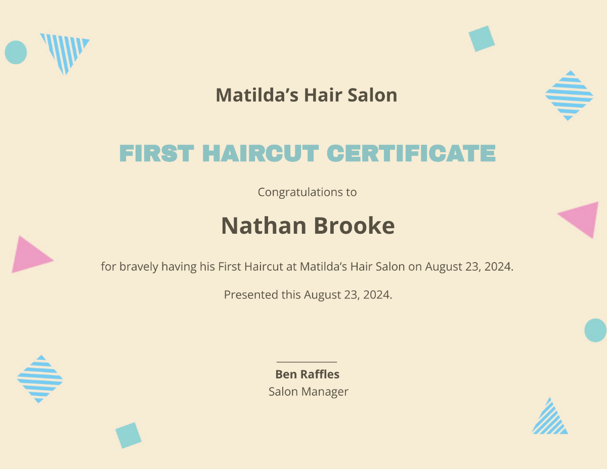 Modern First Haircut Certificate Template - Edit Online & Download