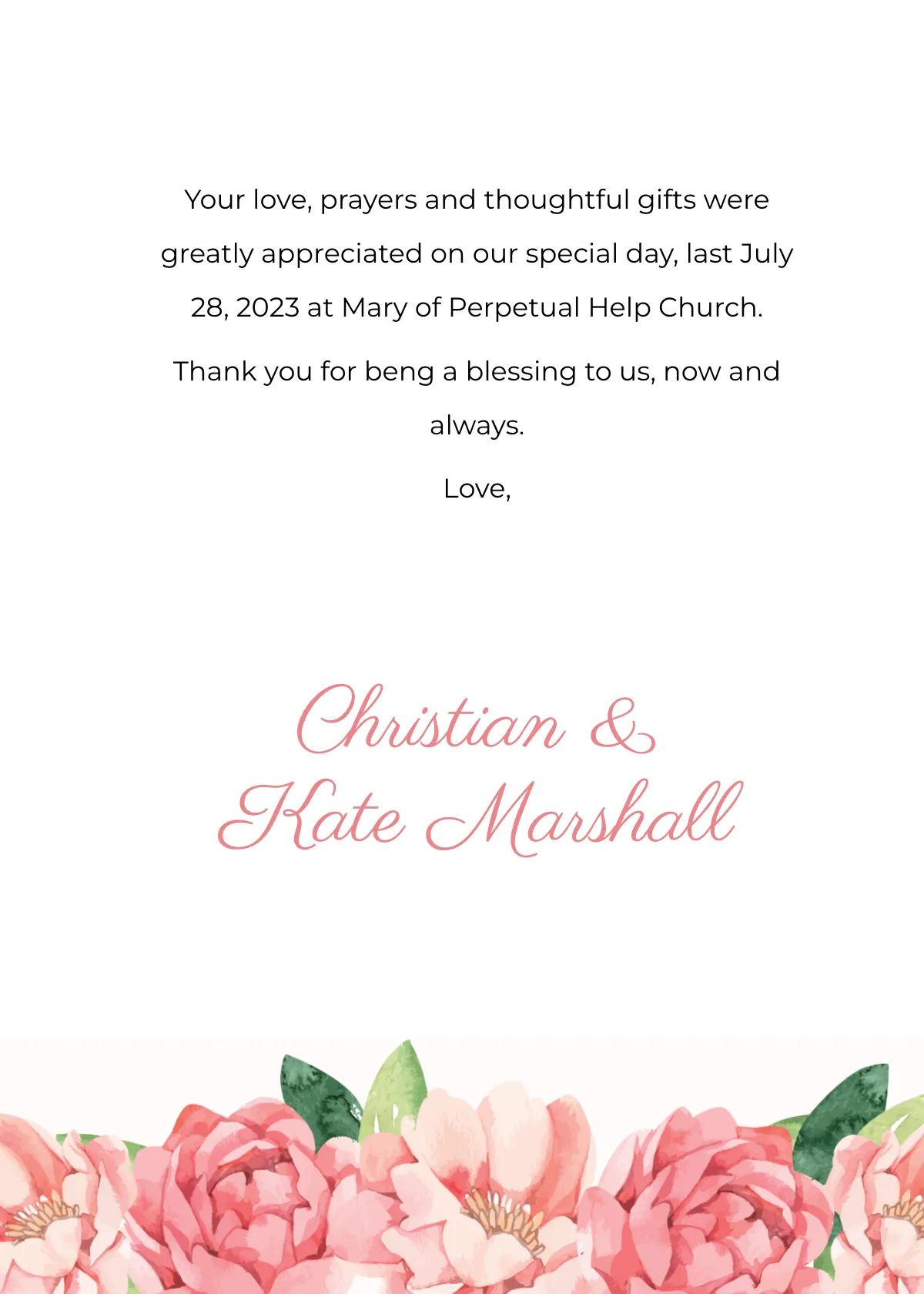 Free Wedding Photo Thank You Card Template to Edit Online