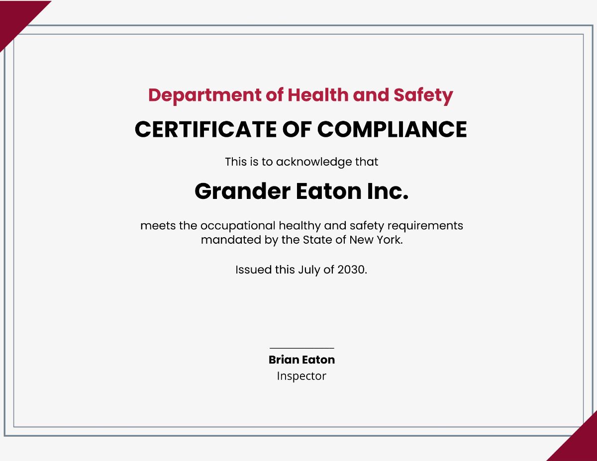 Certificate of Compliance Template