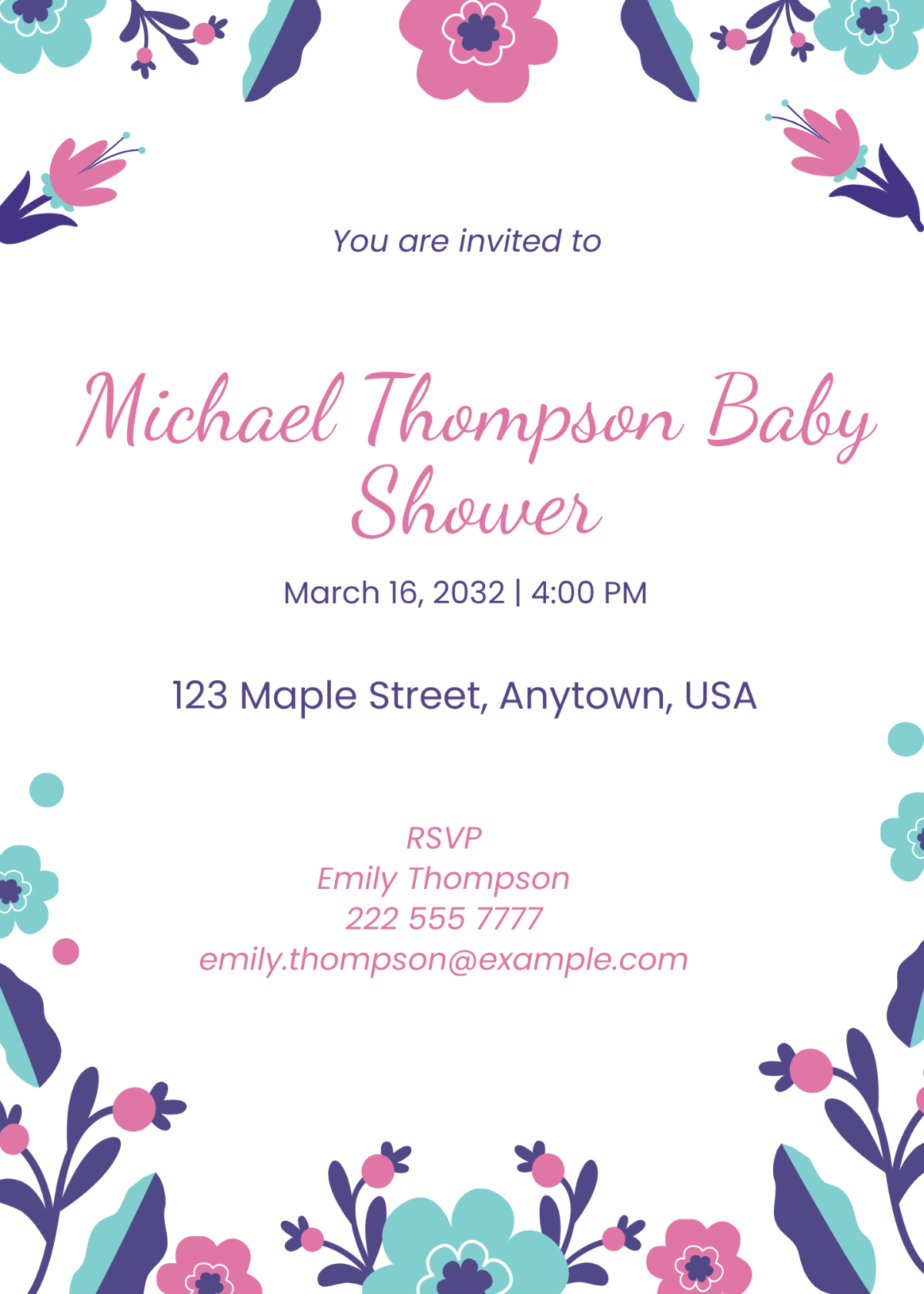 Floral Gender Neutral Baby Shower Invitation Template - Edit Online & Download