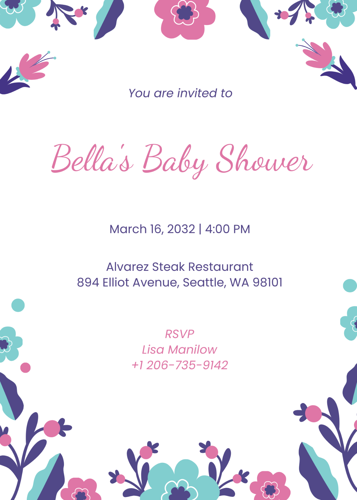 Floral Gender Neutral Baby Shower Invitation Template
