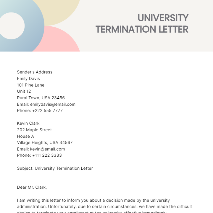 University Termination Letter Template