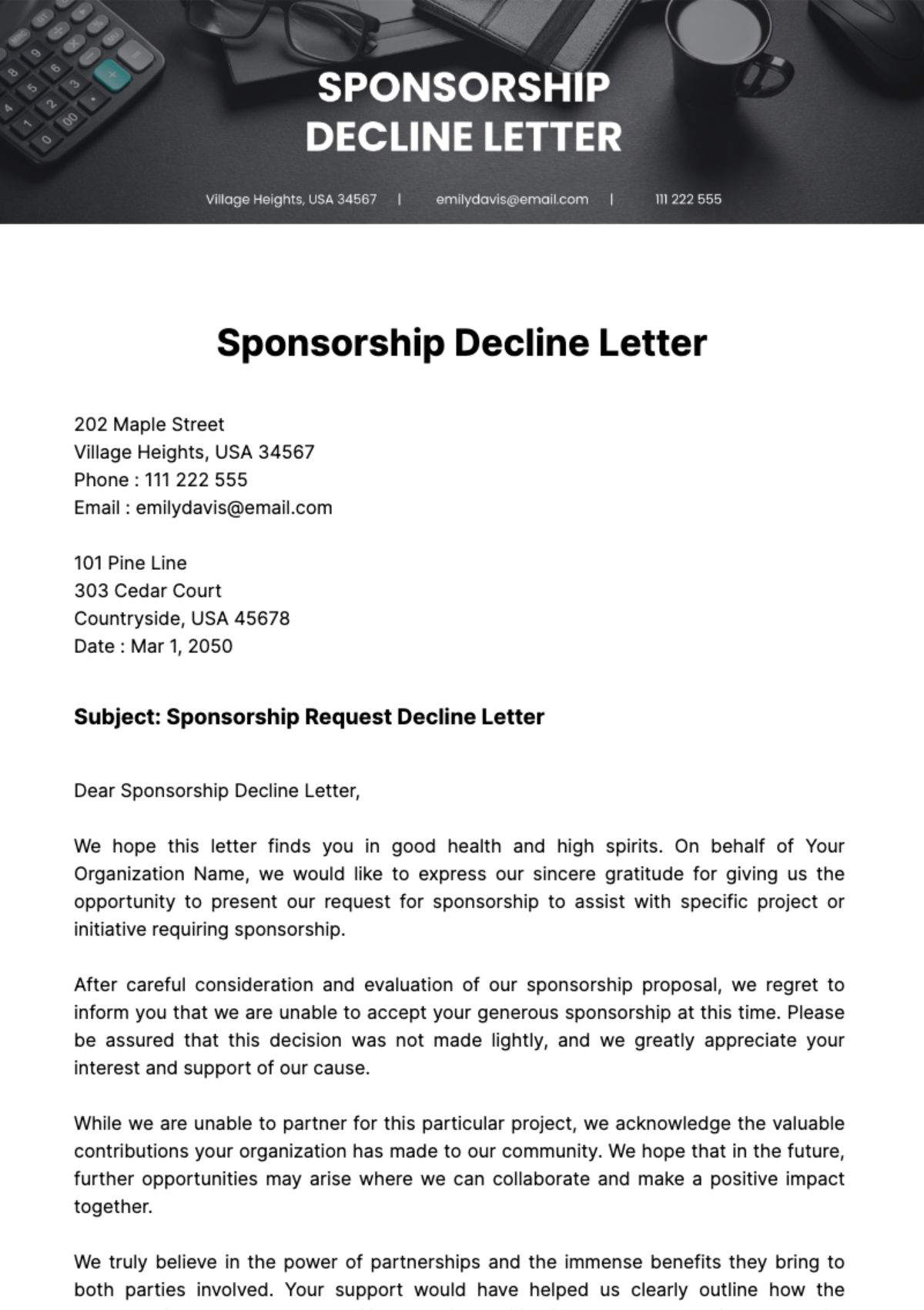Free Sponsorship Decline Letter Template