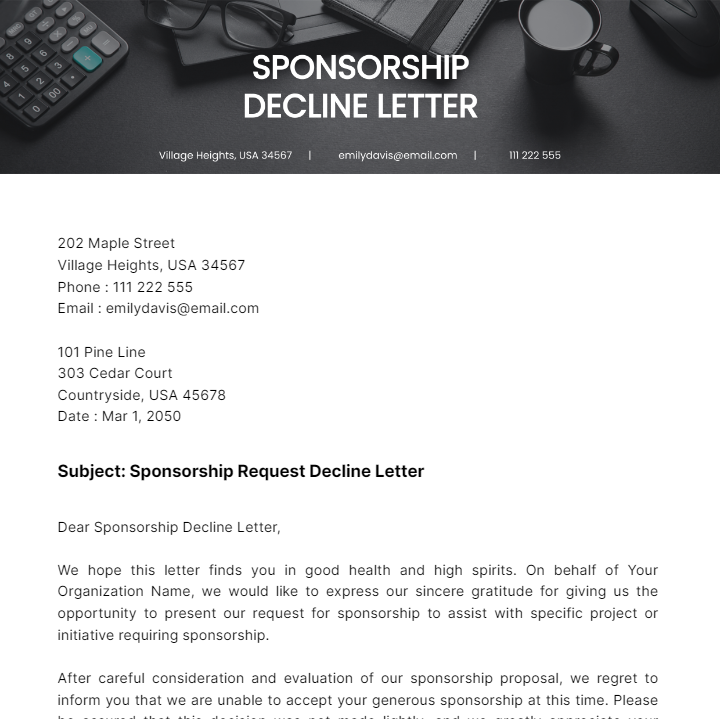 Sponsorship Decline Letter Template