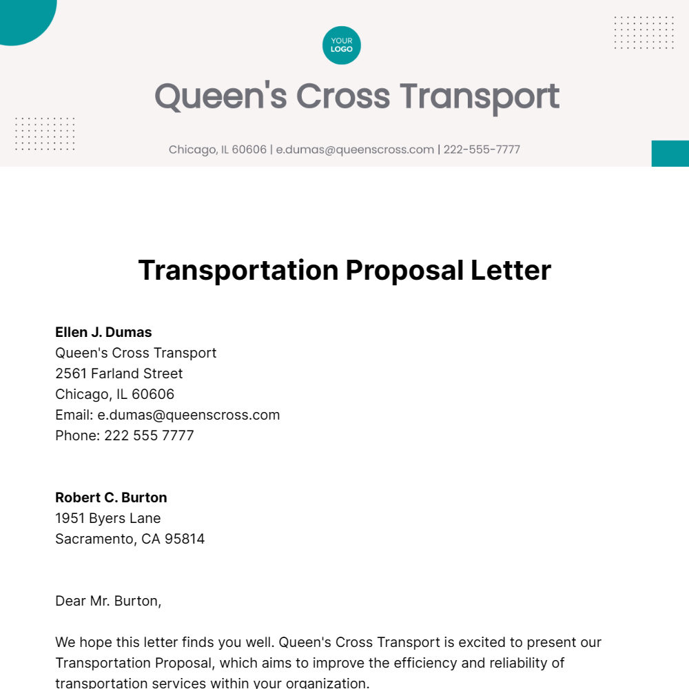 Transportation Proposal Letter Template