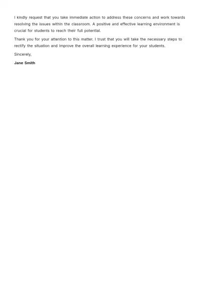 Free School Complaint Letter To Teacher Template to Edit Online