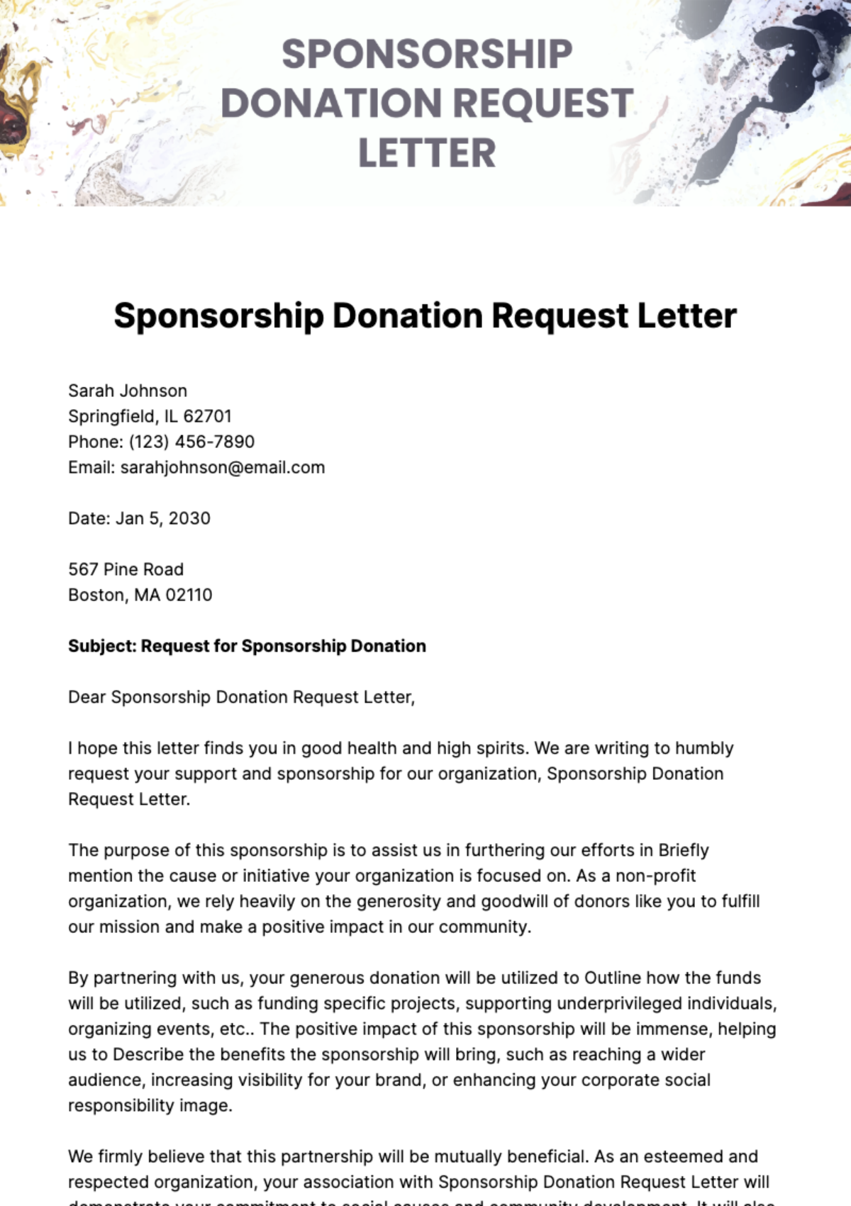 Free Sponsorship Donation Request Letter Template