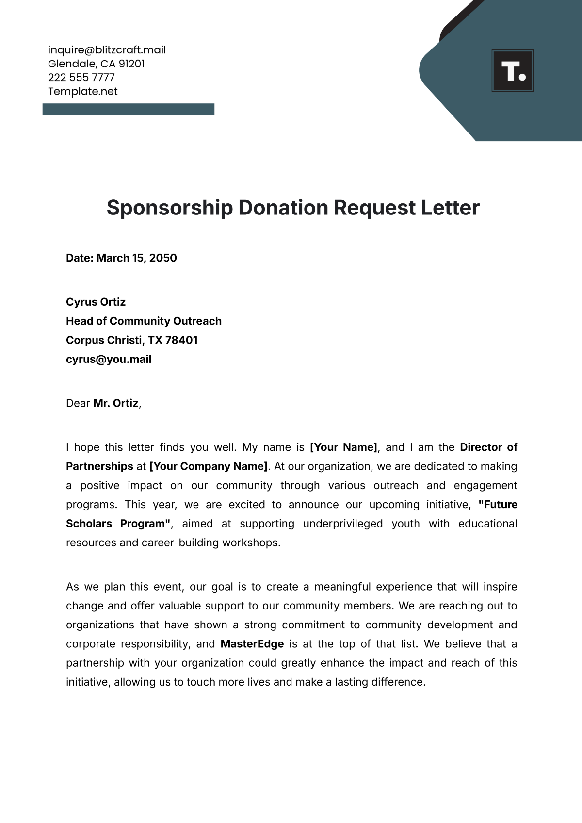 Sponsorship Donation Request Letter Template - Edit Online & Download