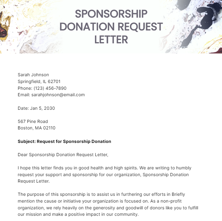 Sponsorship Donation Request Letter Template