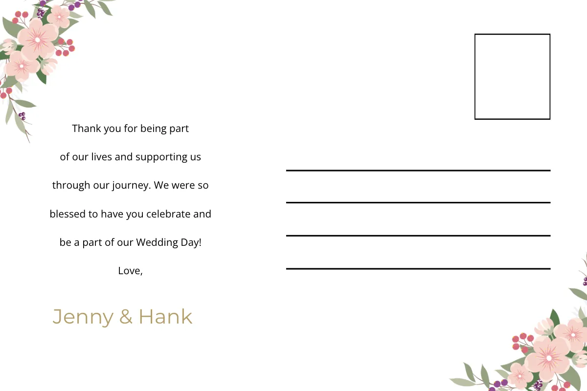 Free Wedding Thank You Postcard Template to Edit Online