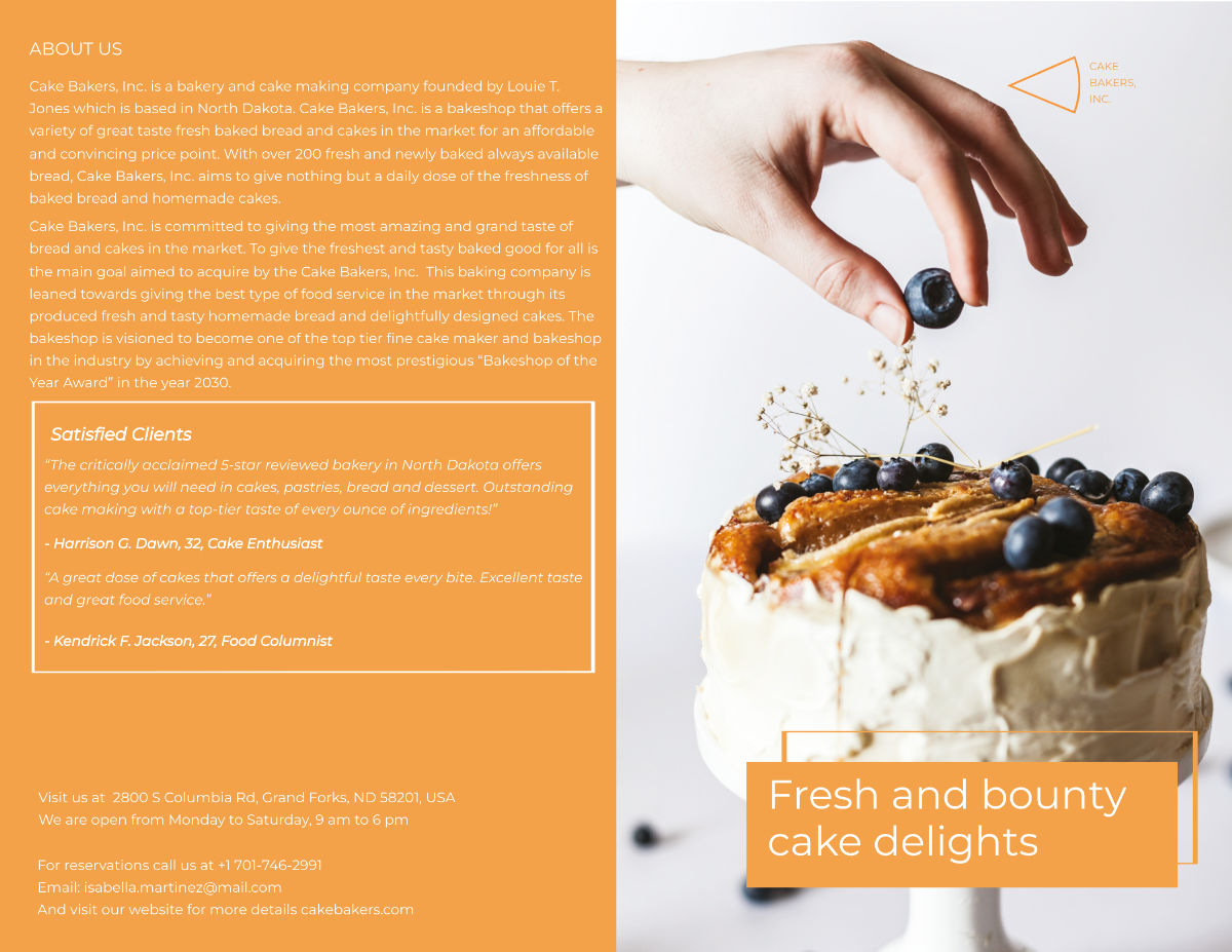 Bakery Cake Shop Bi-Fold Brochure Template - Edit Online & Download